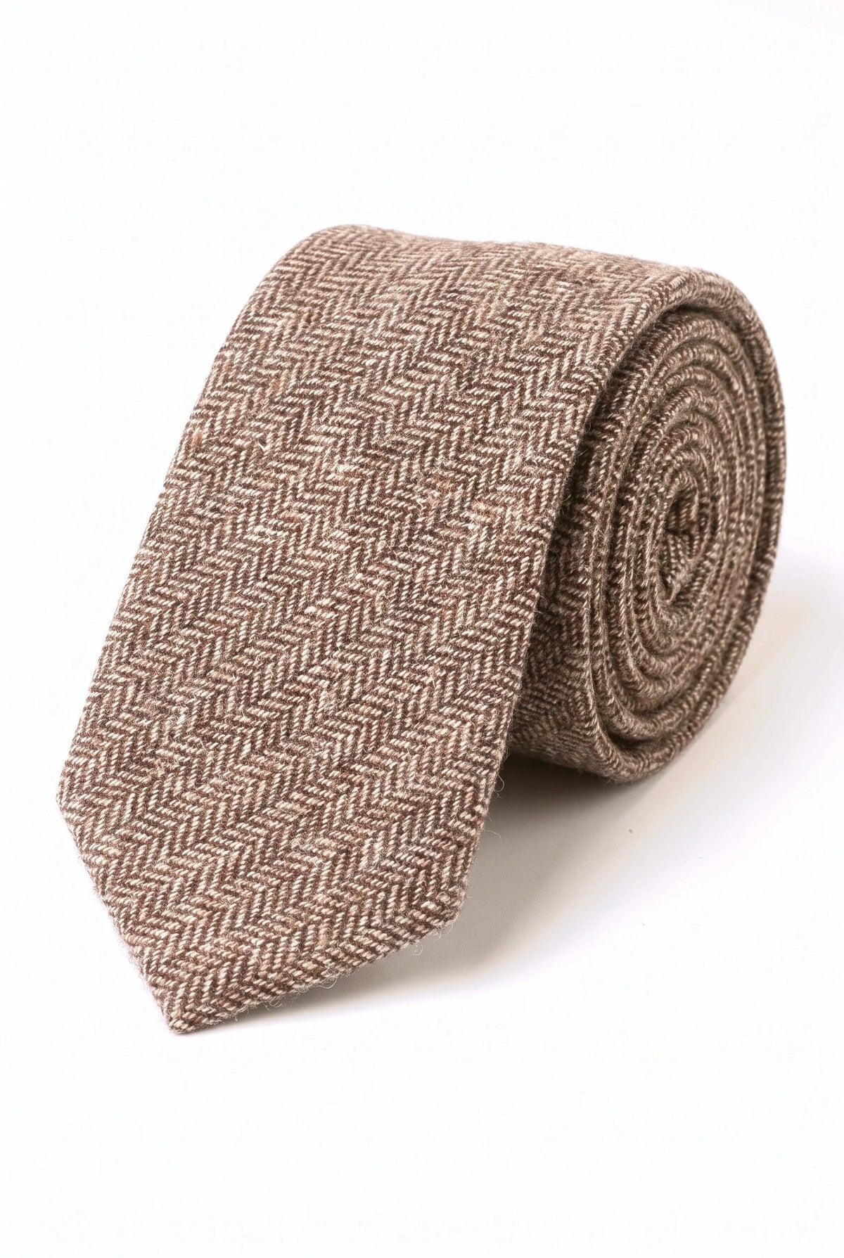 Bruine tweed stropdas voor heren met visgraatmotief.