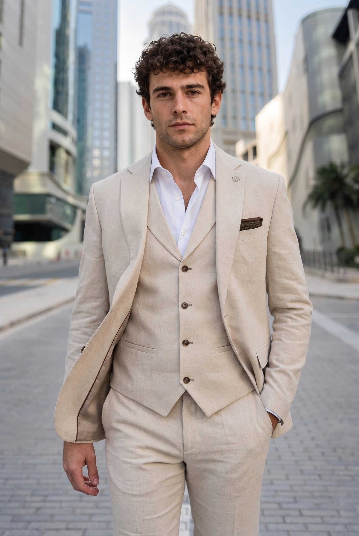 Herenpochet van bruine tweed
