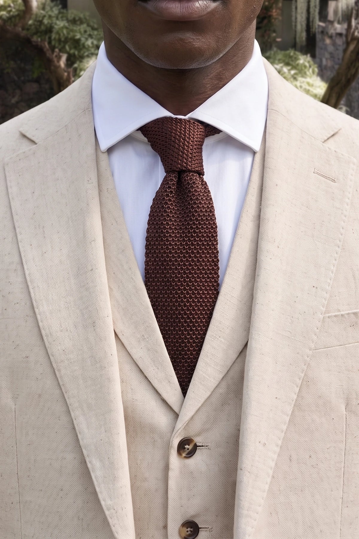Bordeauxrode gebreide polyester stropdas voor heren