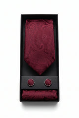 Cadeauset met bordeauxrode paisley stropdas voor heren