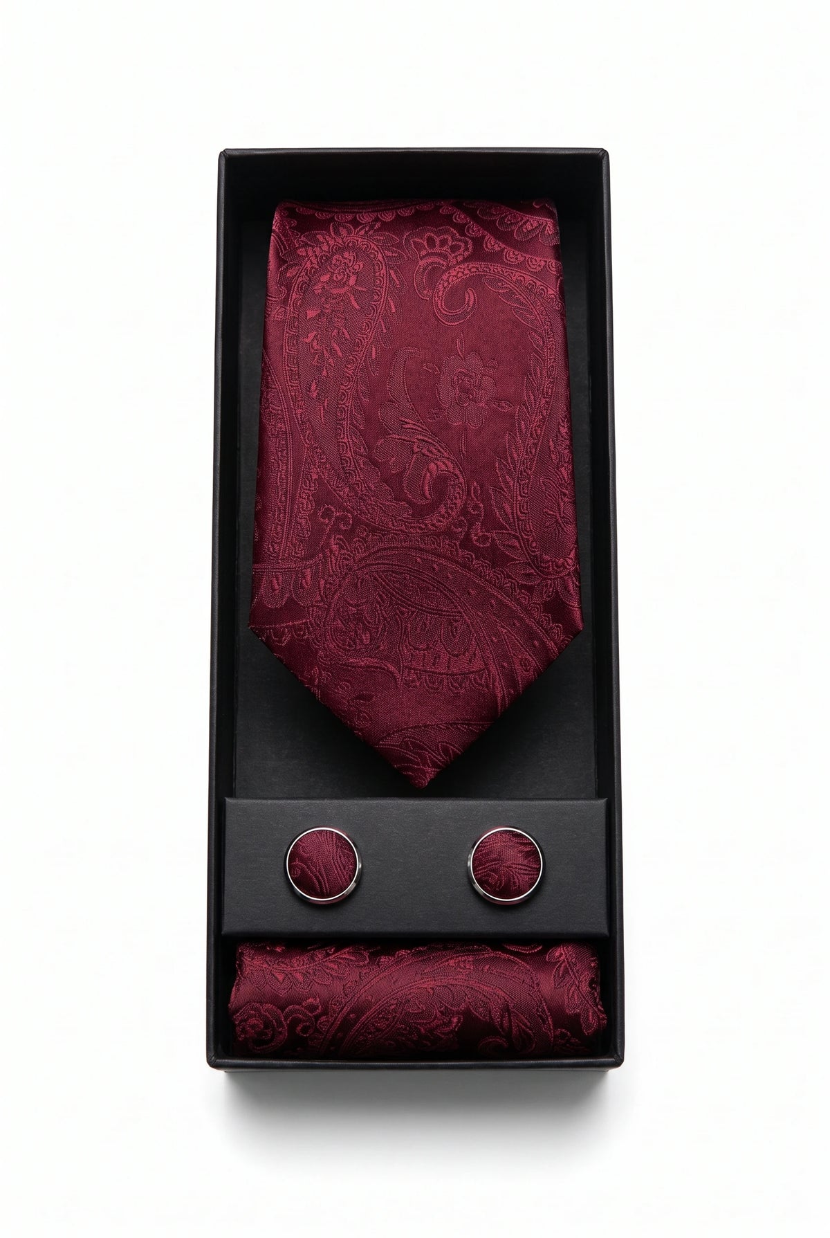 Cadeauset met bordeauxrode paisley stropdas voor heren