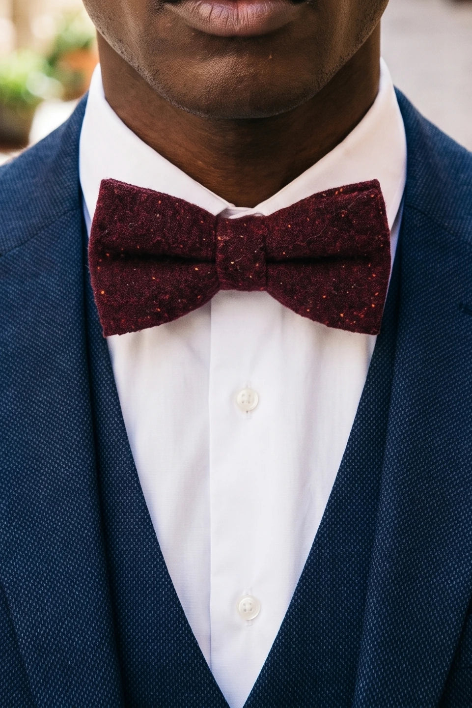 Bordeauxrode tweed/wolmix vlinderdas voor heren