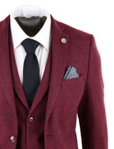 Mens Burgundy Wine Tweed 3 Piece Suit - STZ17