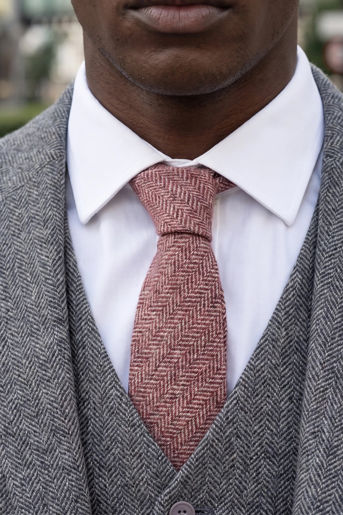 Bordeauxrode wollen tweed stropdas voor heren