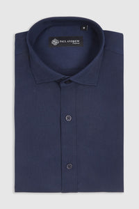 Klassiek herenoverhemd met dubbele manchetten en cutaway-kraag - Marineblauw