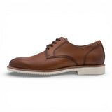 Cognacbruine leren Derby-schoenen met gladde neus voor heren