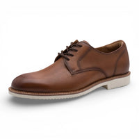 Cognacbruine leren Derby-schoenen met gladde neus voor heren