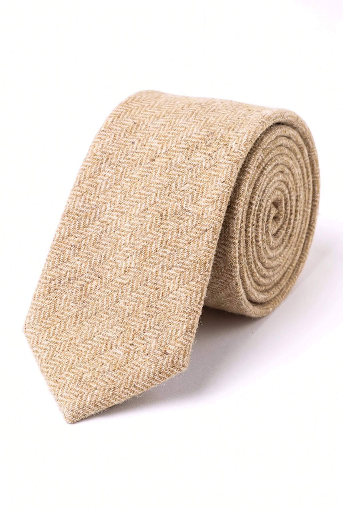 Crèmekleurige stropdas van wolmix tweed voor heren