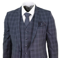 Mens Dark Grey 3 Piece Check Suit