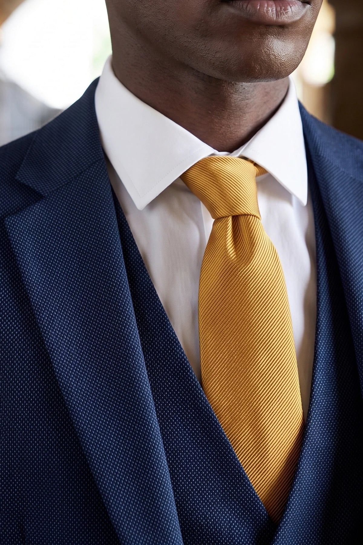 Gouden, smalle stropdas voor heren in effen kleur.
