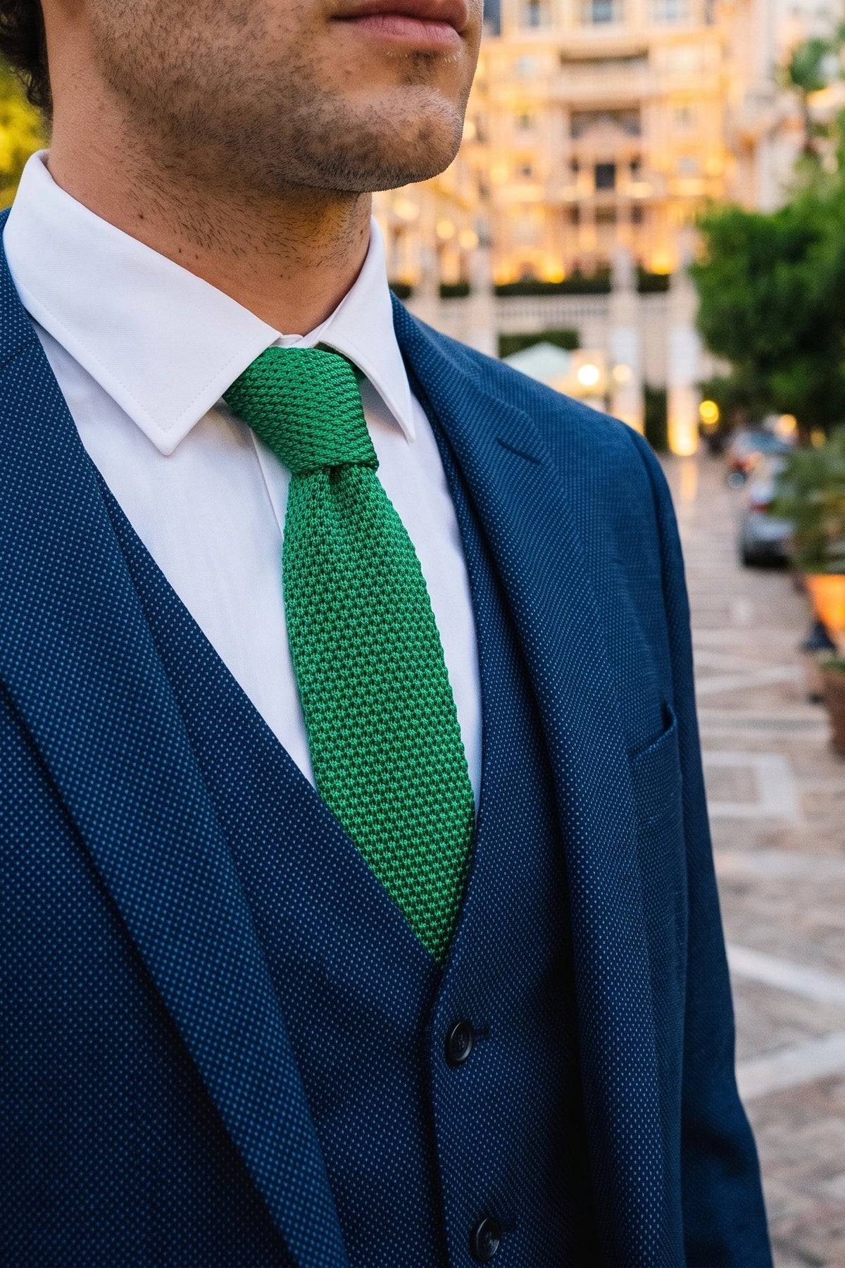 Groene gebreide stropdas voor heren