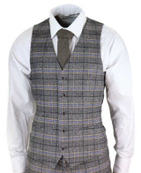 Mens Grey 3 Piece Tweed Check Suit