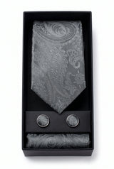 Cadeauset met grijze paisley stropdas voor heren