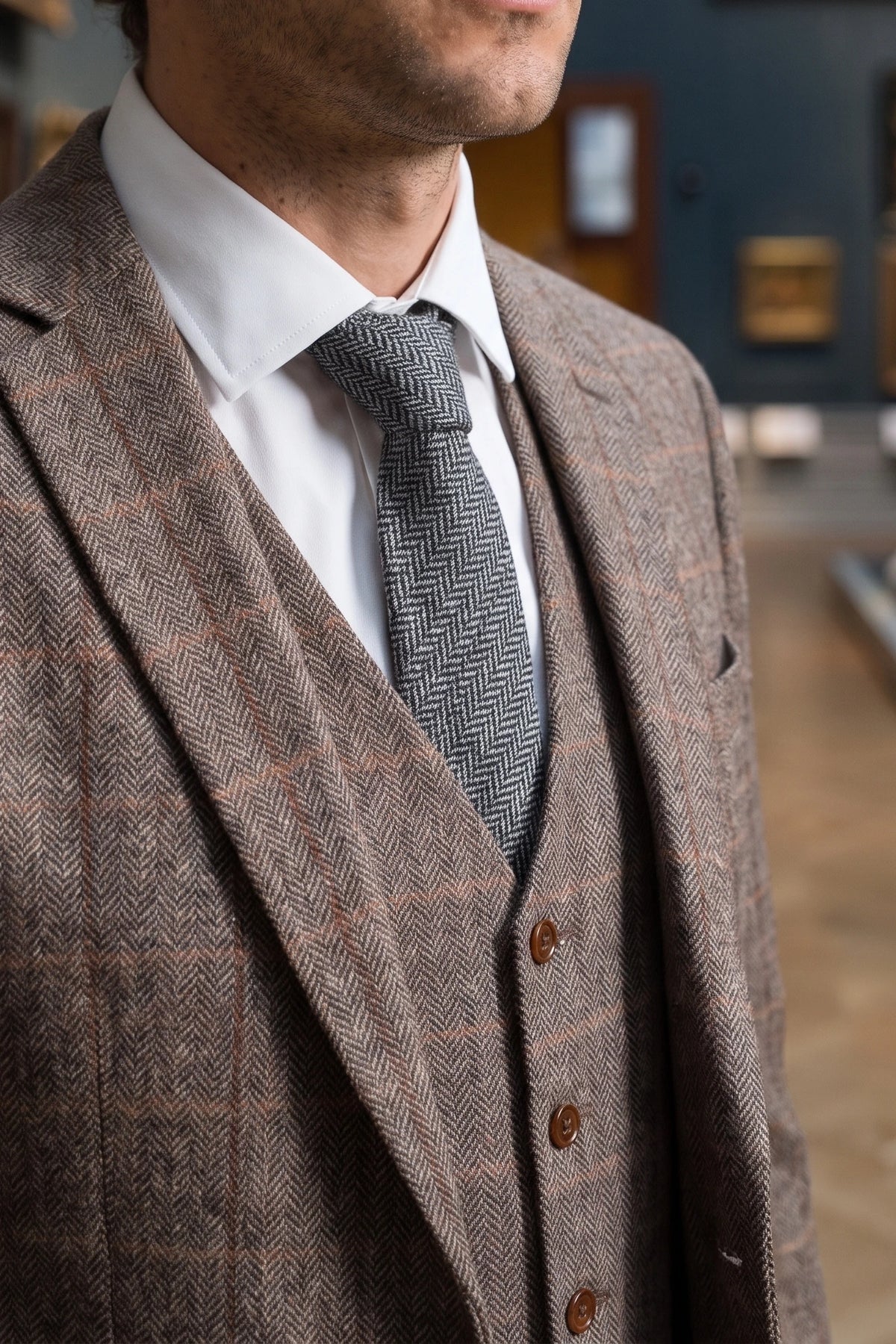 Grijze stropdas van wolmix tweed voor heren