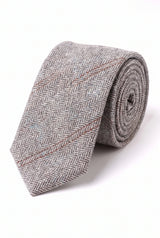 Grijze wollen tweed stropdas voor heren met visgraatpatroon