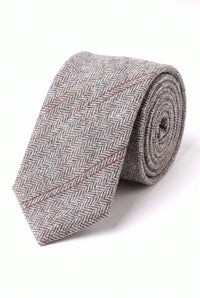Grijze wollen tweed stropdas voor heren met visgraatpatroon