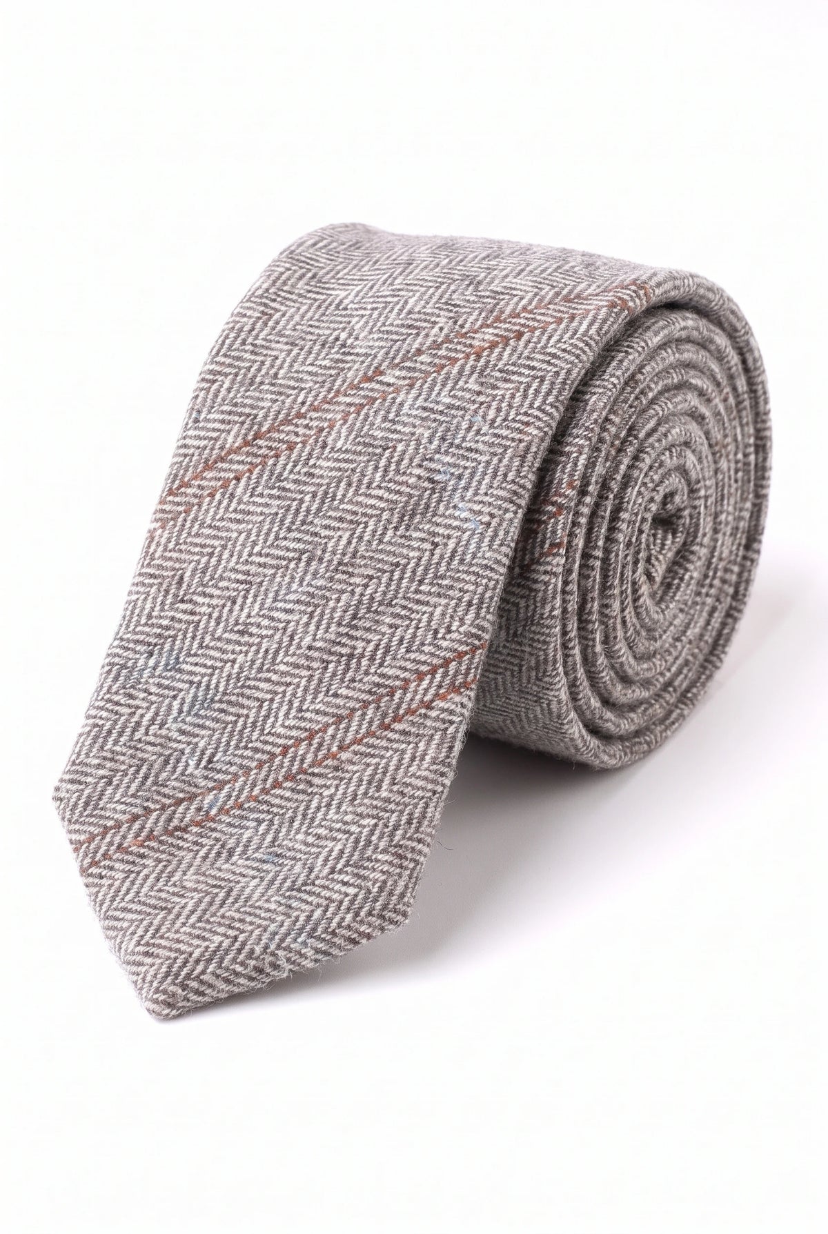 Grijze wollen tweed stropdas voor heren met visgraatpatroon