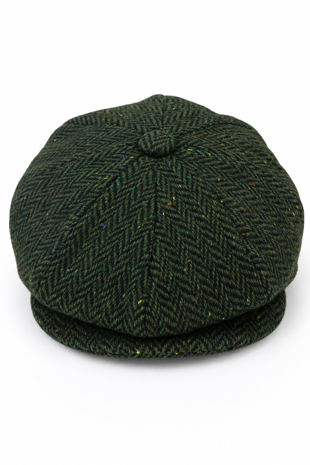 Heren Herringbone Tweed 8 Panel Pet Olijfgroen