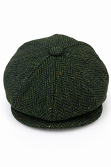 Heren Herringbone Tweed 8 Panel Pet Olijfgroen