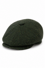 Heren Herringbone Tweed 8 Panel Pet Olijfgroen