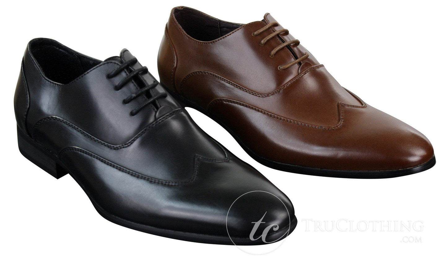 Mens Leather Laced Brogues Italian Designer Shoes Smart Formal Classic Retro