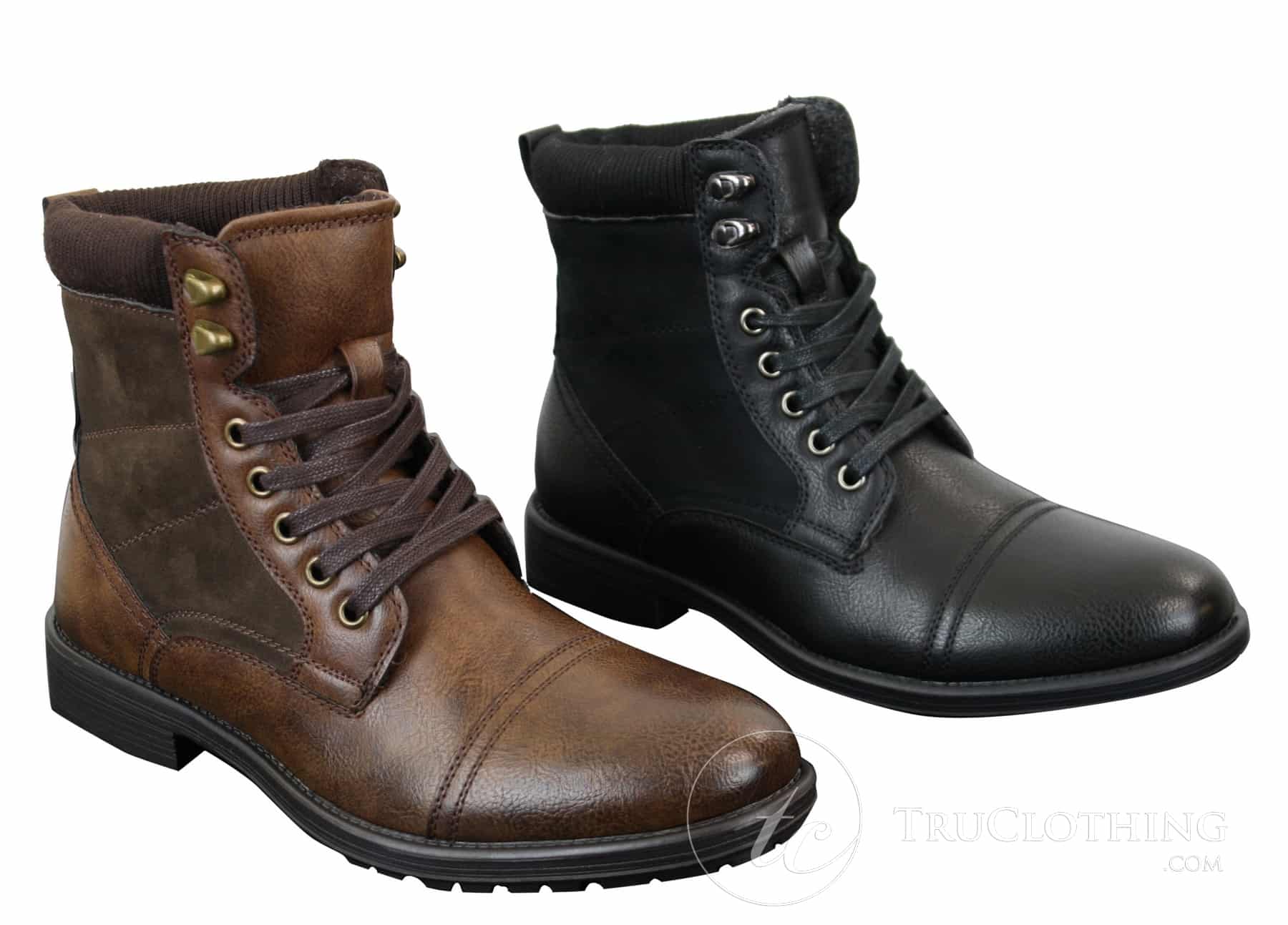 Mens Leather Suede PU Fleece Army Combat Military Ankle Boots Retro