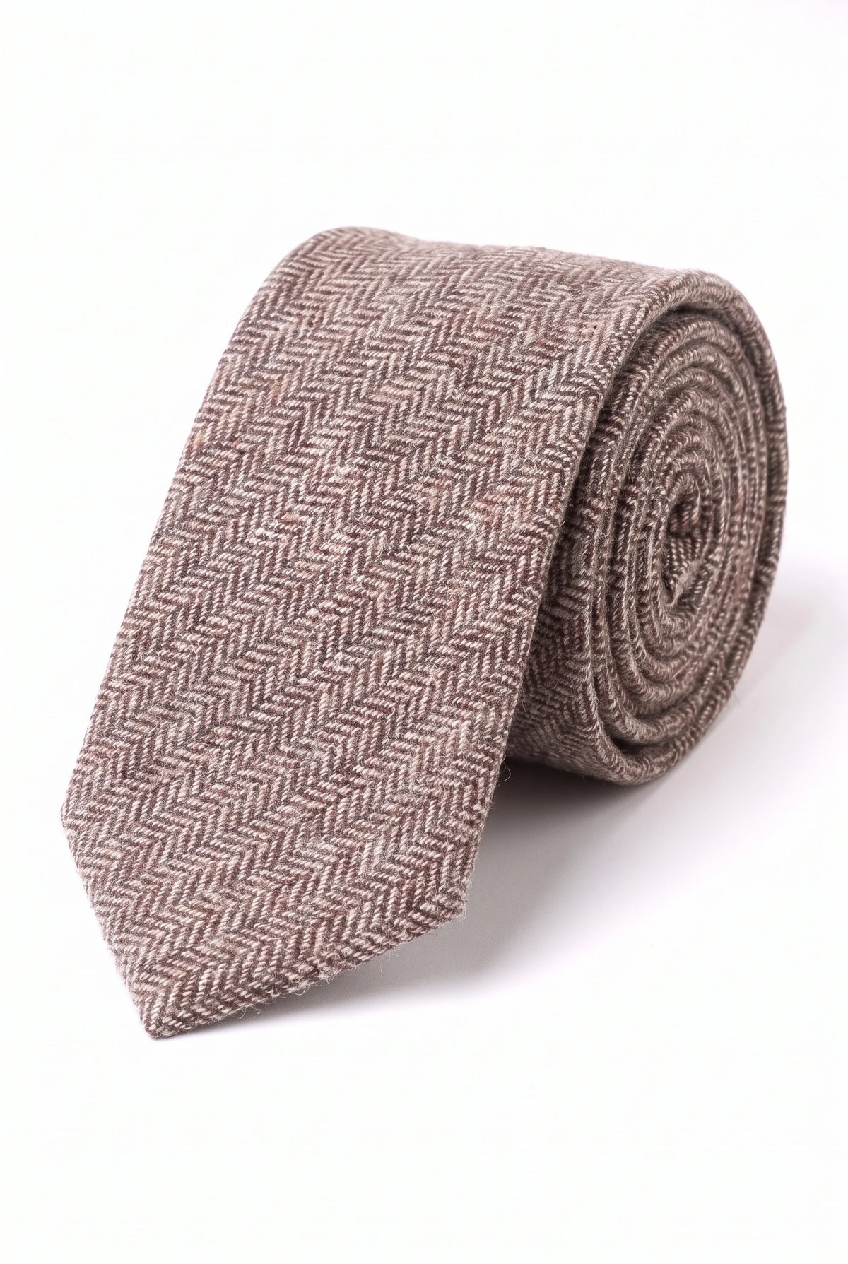 Herenstropdas van lichtbruine visgraatwolmix tweed