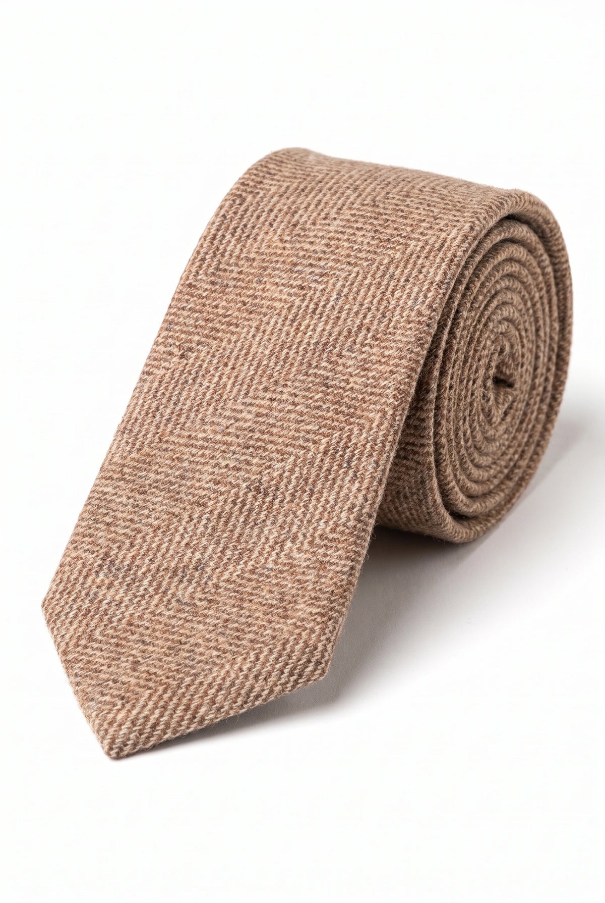 Herenstropdas van lichtbruine visgraatwolmix tweed