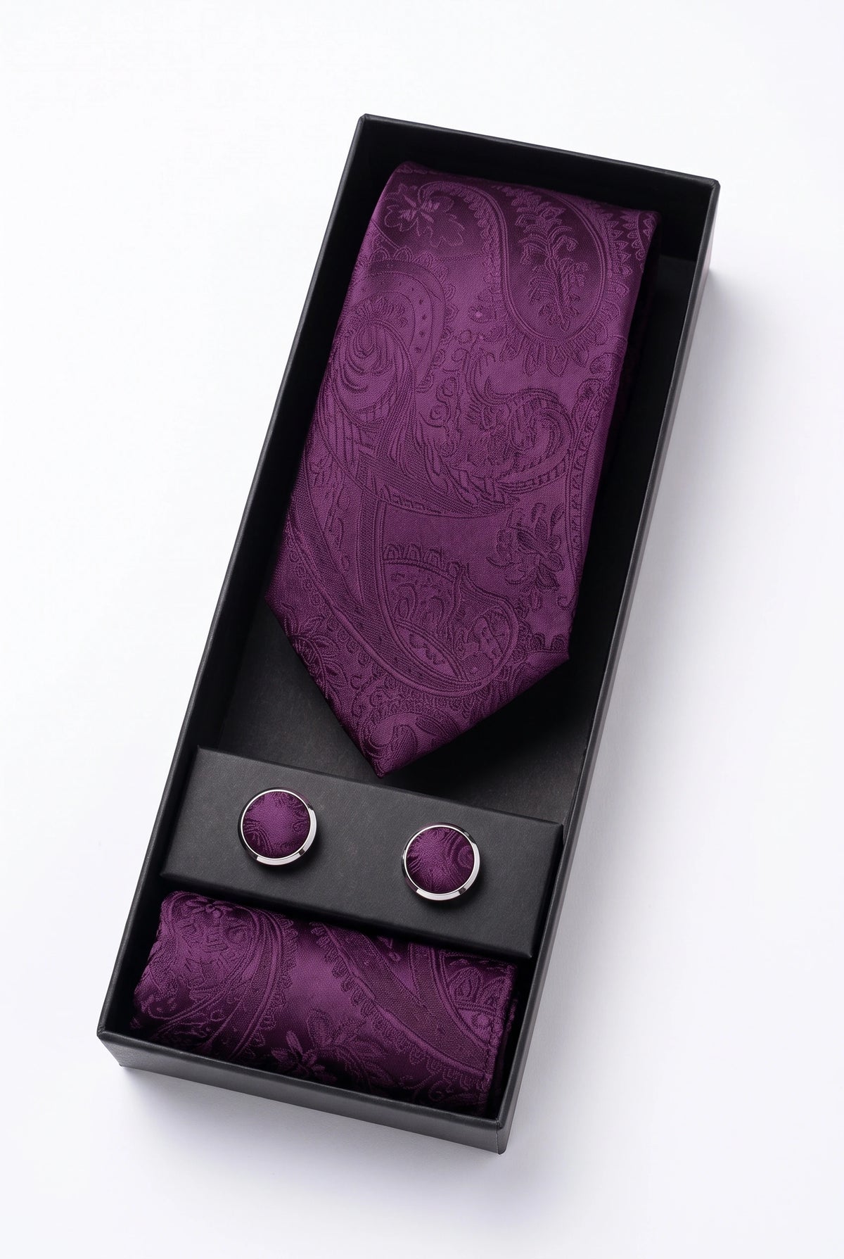 Cadeauset met lila paisley stropdas voor heren