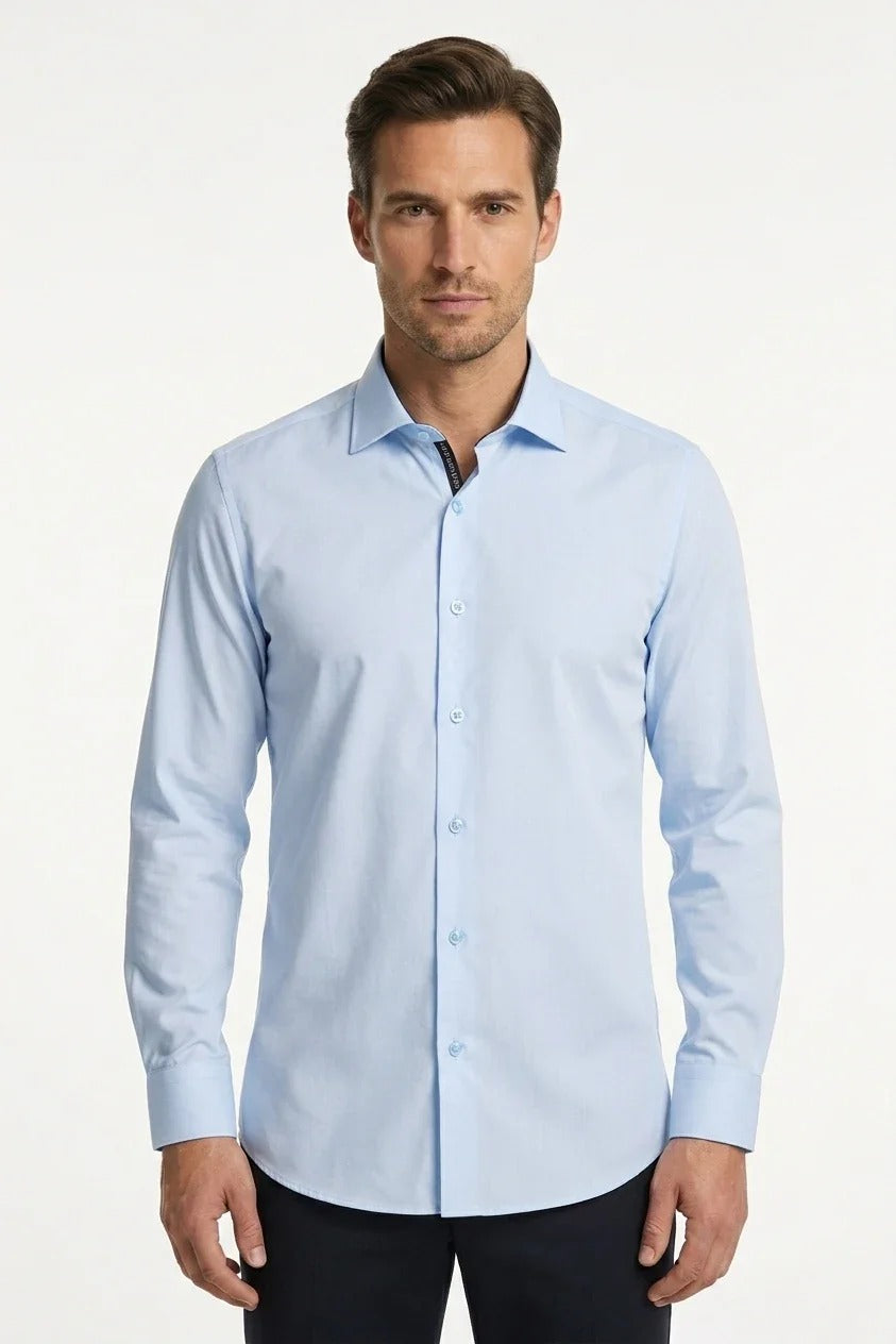 Herenoverhemd met lange mouwen en knoopsluiting - Blauw
