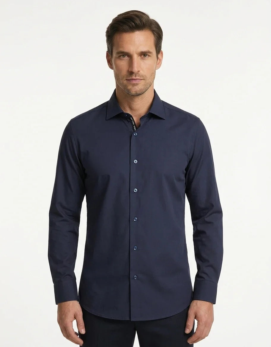 Herenoverhemd met lange mouwen en knoopsluiting - Marineblauw