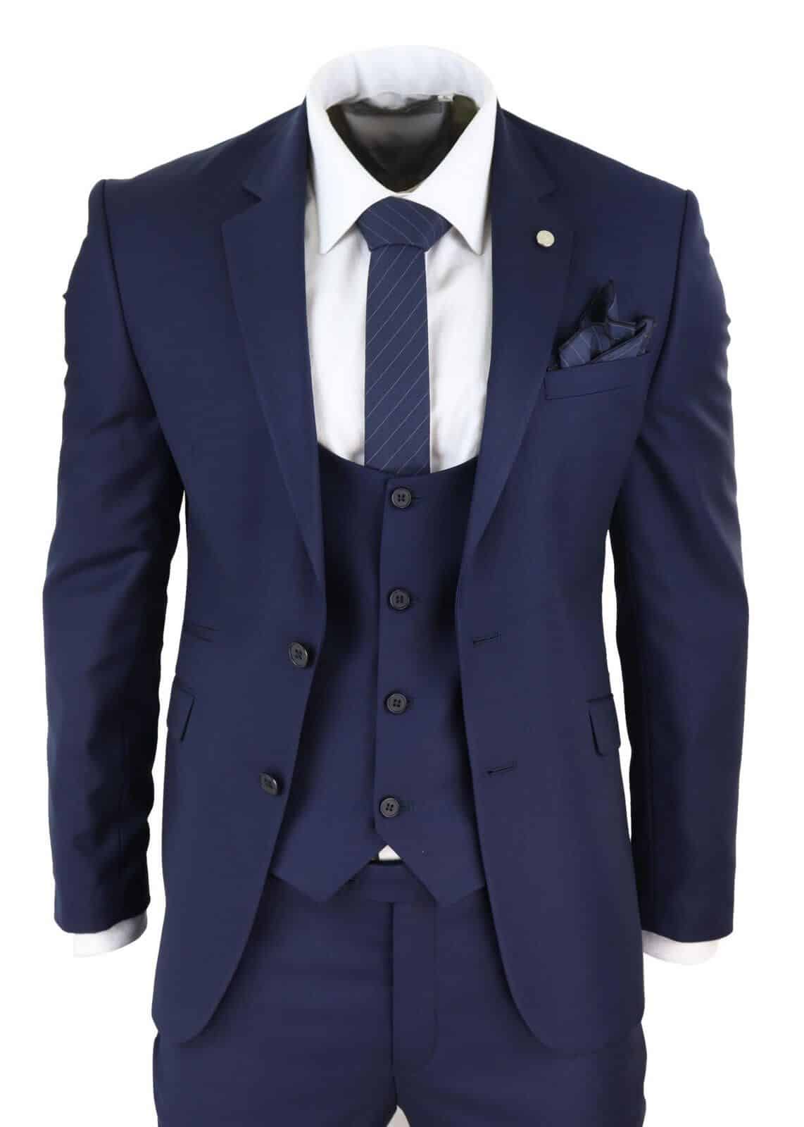 Mens Navy 3 Piece Wedding Suit