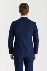 Marineblauwe Birdseye Double Breasted Blazer voor heren