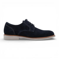 Heren Derby schoenen met gladde neus van marineblauw suède leer
