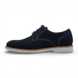 Heren Derby schoenen met gladde neus van marineblauw suède leer