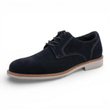 Heren Derby schoenen met gladde neus van marineblauw suède leer