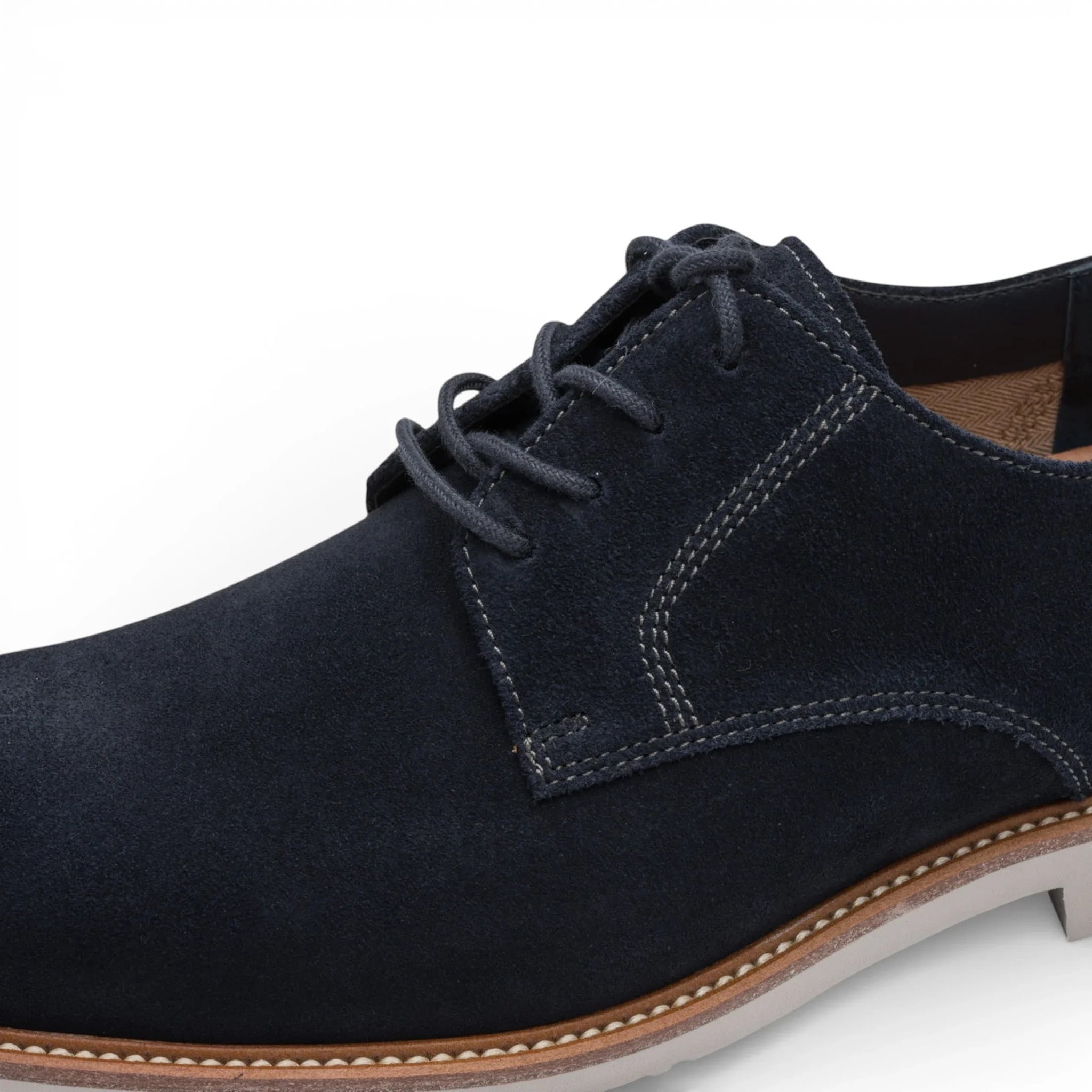 Heren Derby schoenen met gladde neus van marineblauw suède leer