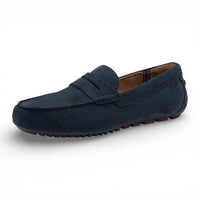 Marineblauwe suède mocassin loafers voor heren