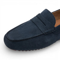 Marineblauwe suède mocassin loafers voor heren