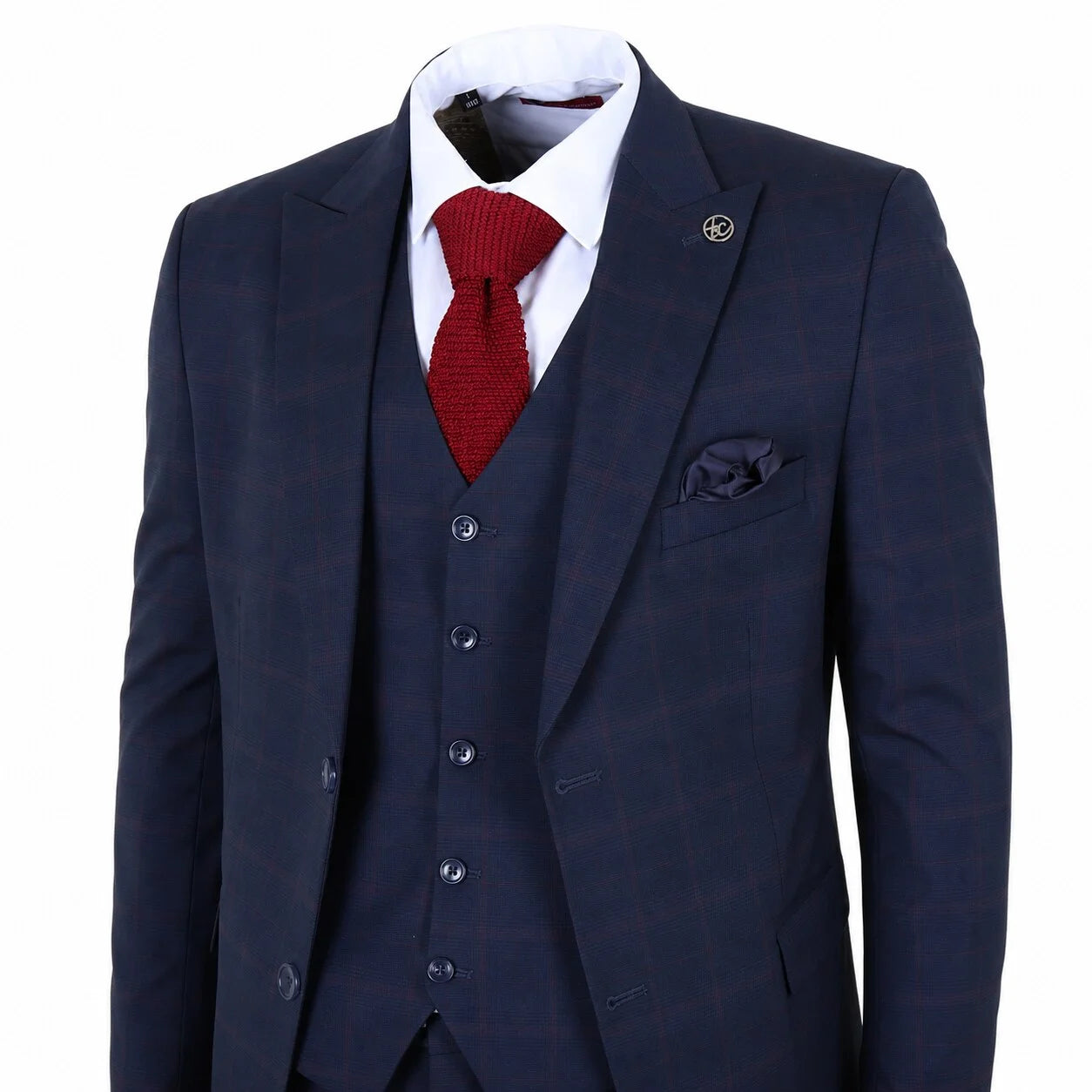 IM54 - Herenpak, marineblauw geruit, getailleerde 3-delige set