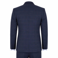 IM54 - Herenpak, marineblauw geruit, getailleerde 3-delige set
