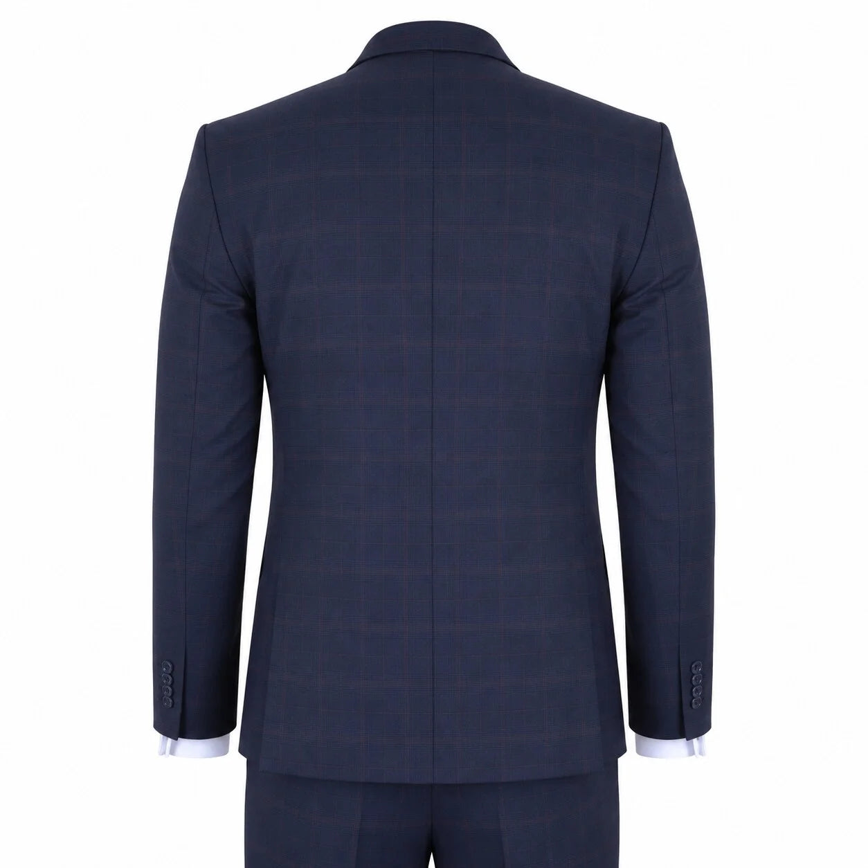 IM54 - Herenpak, marineblauw geruit, getailleerde 3-delige set