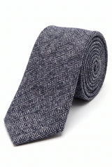 Herenstropdas van marineblauwe wollen tweed met visgraatmotief