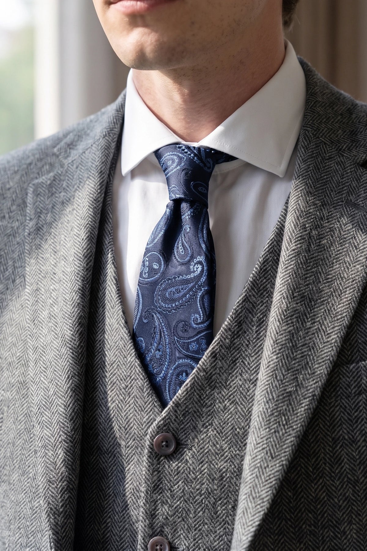 Marineblauwe herendas met paisley-patroon