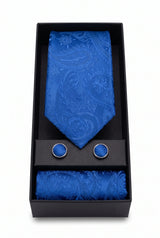 Cadeauset met marineblauwe paisley stropdas voor heren