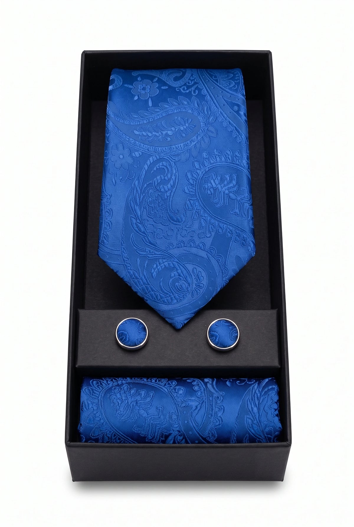 Cadeauset met marineblauwe paisley stropdas voor heren