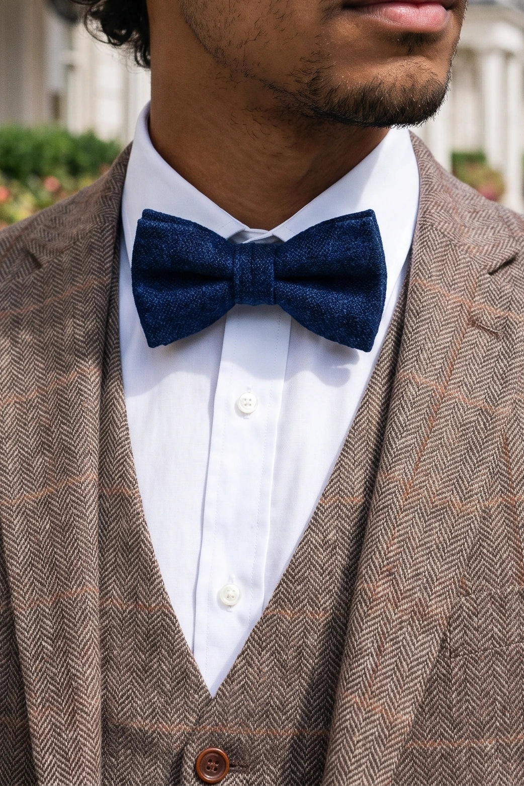 Herenstropdas van marineblauwe tweedwolmix