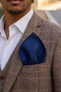 Herenpochet van marineblauwe tweedwolmix
