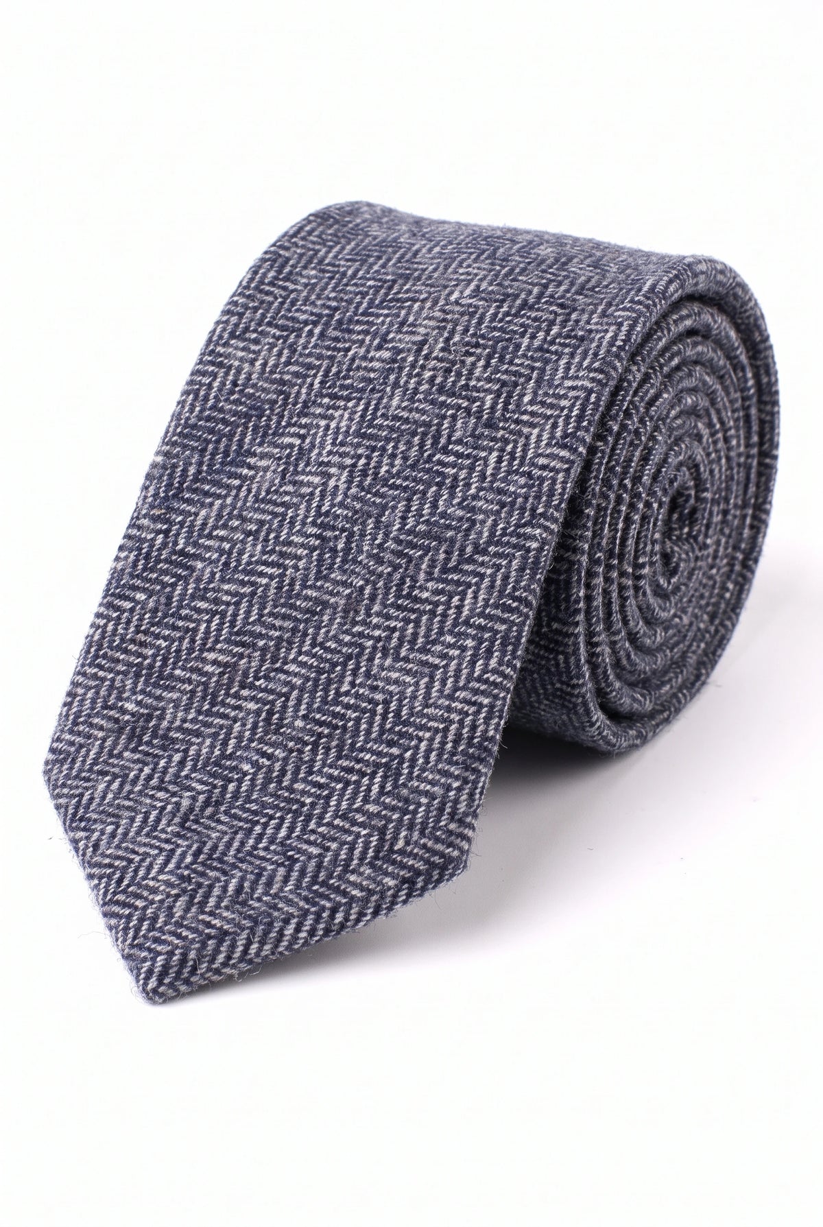 Marineblauwe stropdas van wolmix tweed voor heren