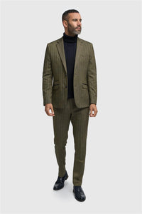 Heren olijfgroene tweed visgraatblazer